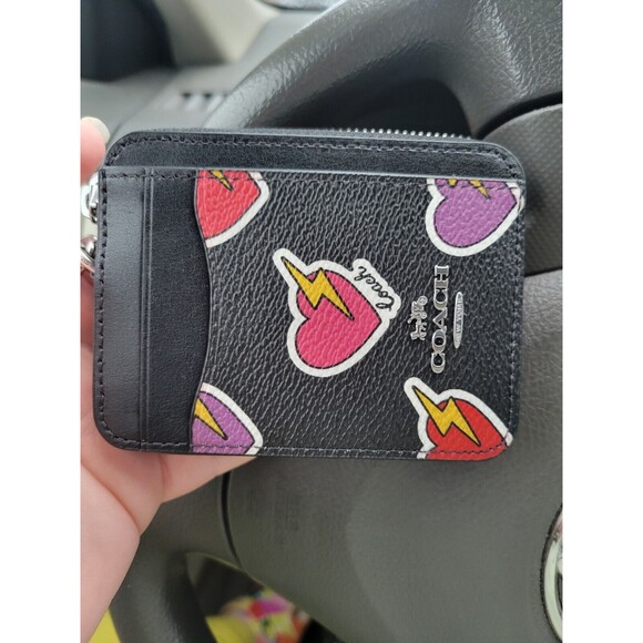 COACH CW453 Zip Card Case Wallet Heart Bolt Print Coated Canvas & Leathe… - Picture 2 of 6